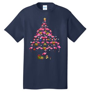 Flamingo Christmas Tree Santa Hat Xmas Light Merry Christmas Tall T-Shirt