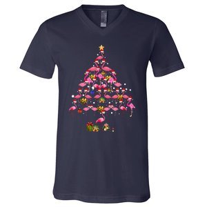 Flamingo Christmas Tree Santa Hat Xmas Light Merry Christmas V-Neck T-Shirt