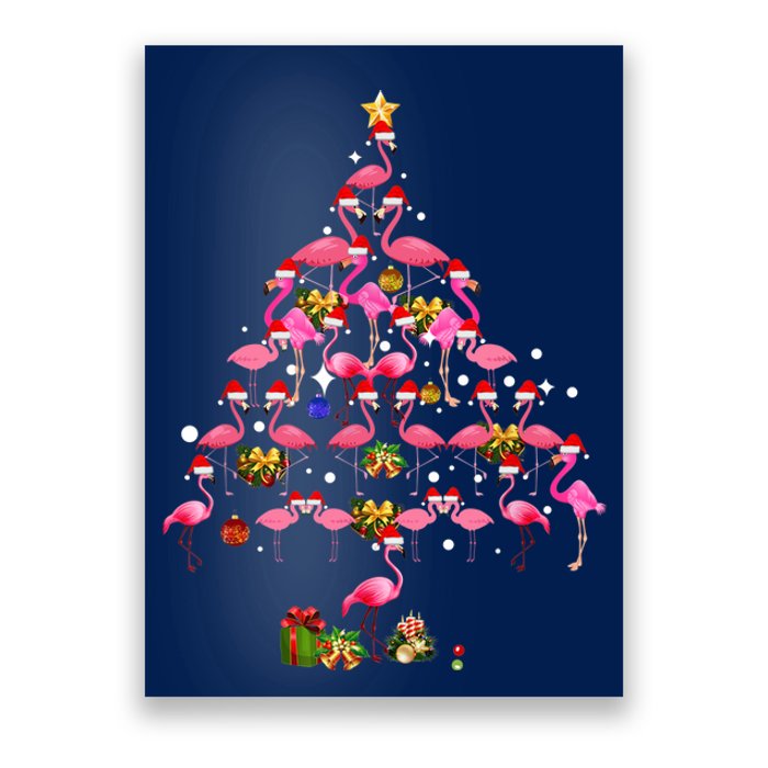 Flamingo Christmas Tree Santa Hat Xmas Light Merry Christmas Poster