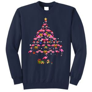 Flamingo Christmas Tree Santa Hat Xmas Light Merry Christmas Tall Sweatshirt