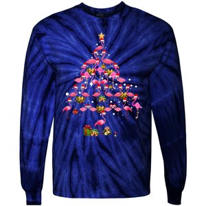 Flamingo Christmas Tree Santa Hat Xmas Light Merry Christmas Tie-Dye Long Sleeve Shirt