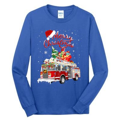 Firefighter Christmas Tree Fire Truck Fire Xmas Funny Gift Gift Tall Long Sleeve T-Shirt