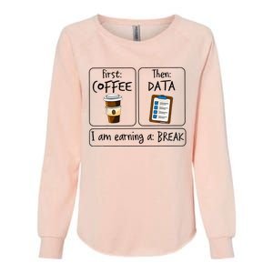 First Coffee Then Data IAm Earning A Break First Then Funny Womens California Wash Sweatshirt