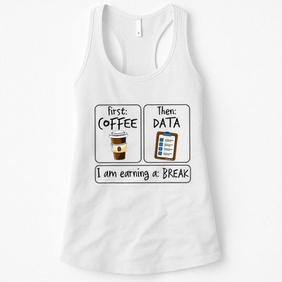 First Coffee Then Data IAm Earning A Break First Then Funny Women's Racerback Tank