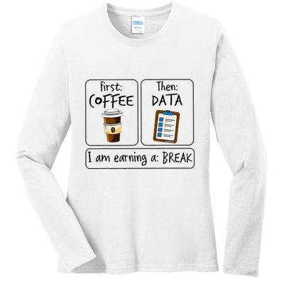 First Coffee Then Data IAm Earning A Break First Then Funny Ladies Long Sleeve Shirt