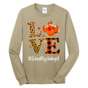 Funny Cute Thanksgiving School Psychologist Turkey Autumn Tall Long Sleeve T-Shirt