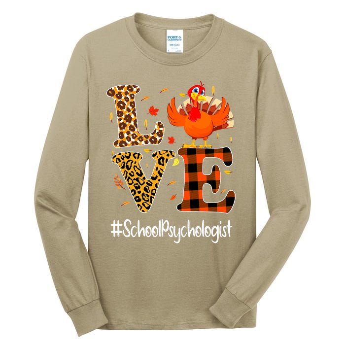 Funny Cute Thanksgiving School Psychologist Turkey Autumn Tall Long Sleeve T-Shirt