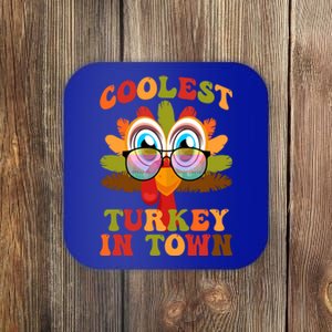 Funny Coolest Turkey In Town Thanksgiving Colorful Glasses Gift Coaster