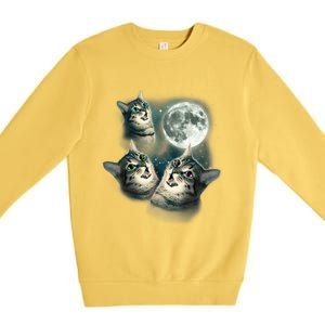 Funny Cat Three Cat Moon 3 Wolfs Cute Kitten Graphic Premium Crewneck Sweatshirt