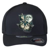 Funny Cat Three Cat Moon 3 Wolfs Cute Kitten Graphic Flexfit Unipanel Trucker Cap