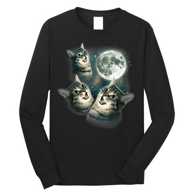 Funny Cat Three Cat Moon 3 Wolfs Cute Kitten Graphic Long Sleeve Shirt