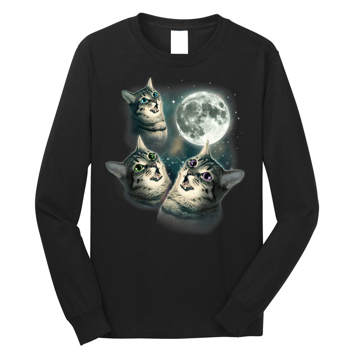 Funny Cat Three Cat Moon 3 Wolfs Cute Kitten Graphic Long Sleeve Shirt