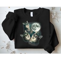 Funny Cat Three Cat Moon 3 Wolfs Cute Kitten Graphic Sweatshirt