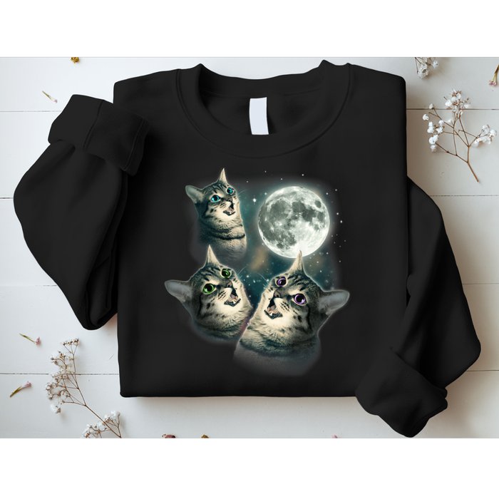 Funny Cat Three Cat Moon 3 Wolfs Cute Kitten Graphic Sweatshirt
