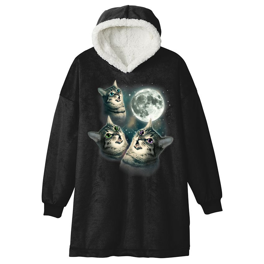 Funny Cat Three Cat Moon 3 Wolfs Cute Kitten Graphic Hooded Wearable Blanket