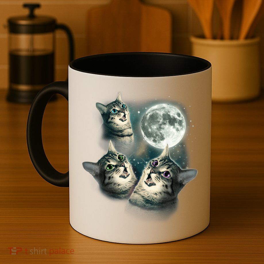 Funny Cat Three Cat Moon 3 Wolfs Cute Kitten Graphic Mug