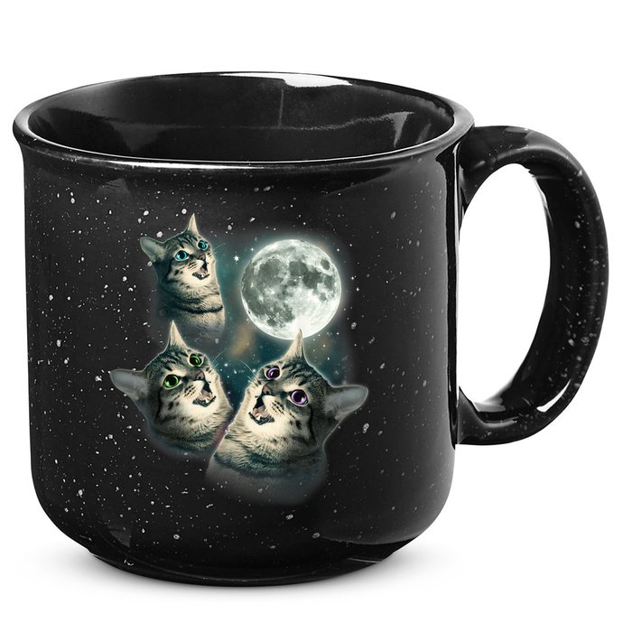 Funny Cat Three Cat Moon 3 Wolfs Cute Kitten Graphic 15oz Campfire Ceramic Mug
