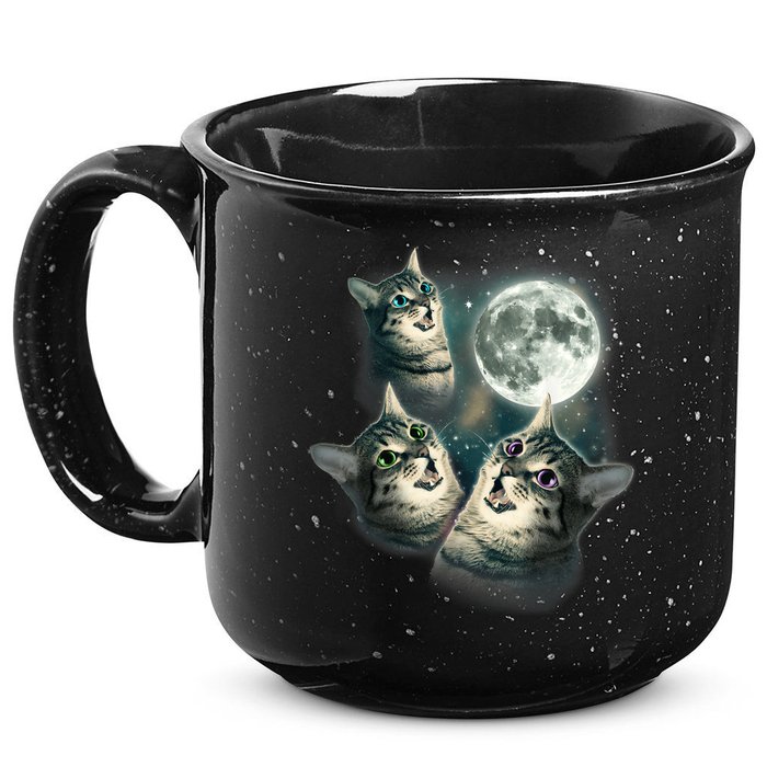 Funny Cat Three Cat Moon 3 Wolfs Cute Kitten Graphic 15oz Campfire Ceramic Mug