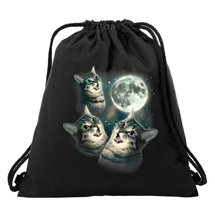 Funny Cat Three Cat Moon 3 Wolfs Cute Kitten Graphic Drawstring Bag