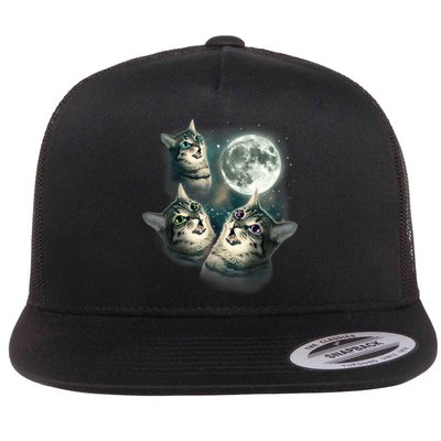 Funny Cat Three Cat Moon 3 Wolfs Cute Kitten Graphic Flatbill Hat