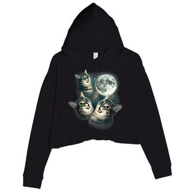 Funny Cat Three Cat Moon 3 Wolfs Cute Kitten Graphic Crop Fleece Hoodie