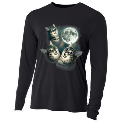 Funny Cat Three Cat Moon 3 Wolfs Cute Kitten Graphic Cooling Performance Long Sleeve Crew