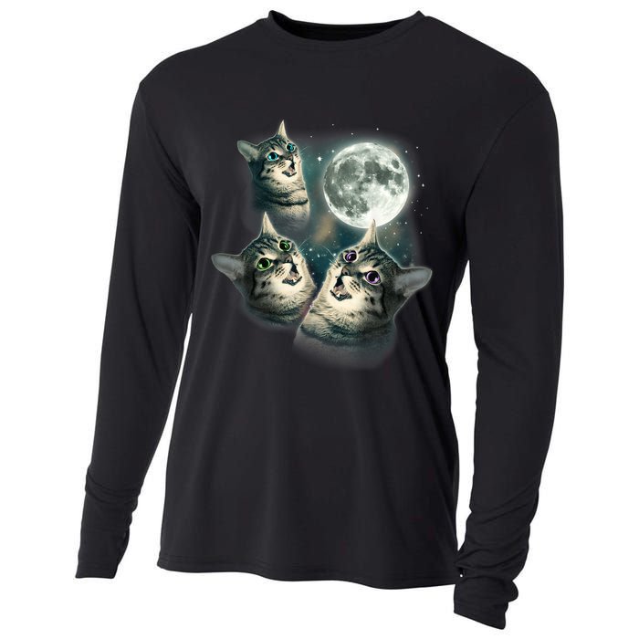 Funny Cat Three Cat Moon 3 Wolfs Cute Kitten Graphic Cooling Performance Long Sleeve Crew
