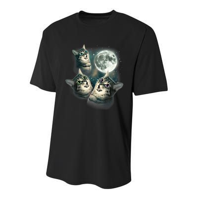 Funny Cat Three Cat Moon 3 Wolfs Cute Kitten Graphic Youth Performance Sprint T-Shirt