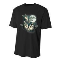 Funny Cat Three Cat Moon 3 Wolfs Cute Kitten Graphic Youth Performance Sprint T-Shirt