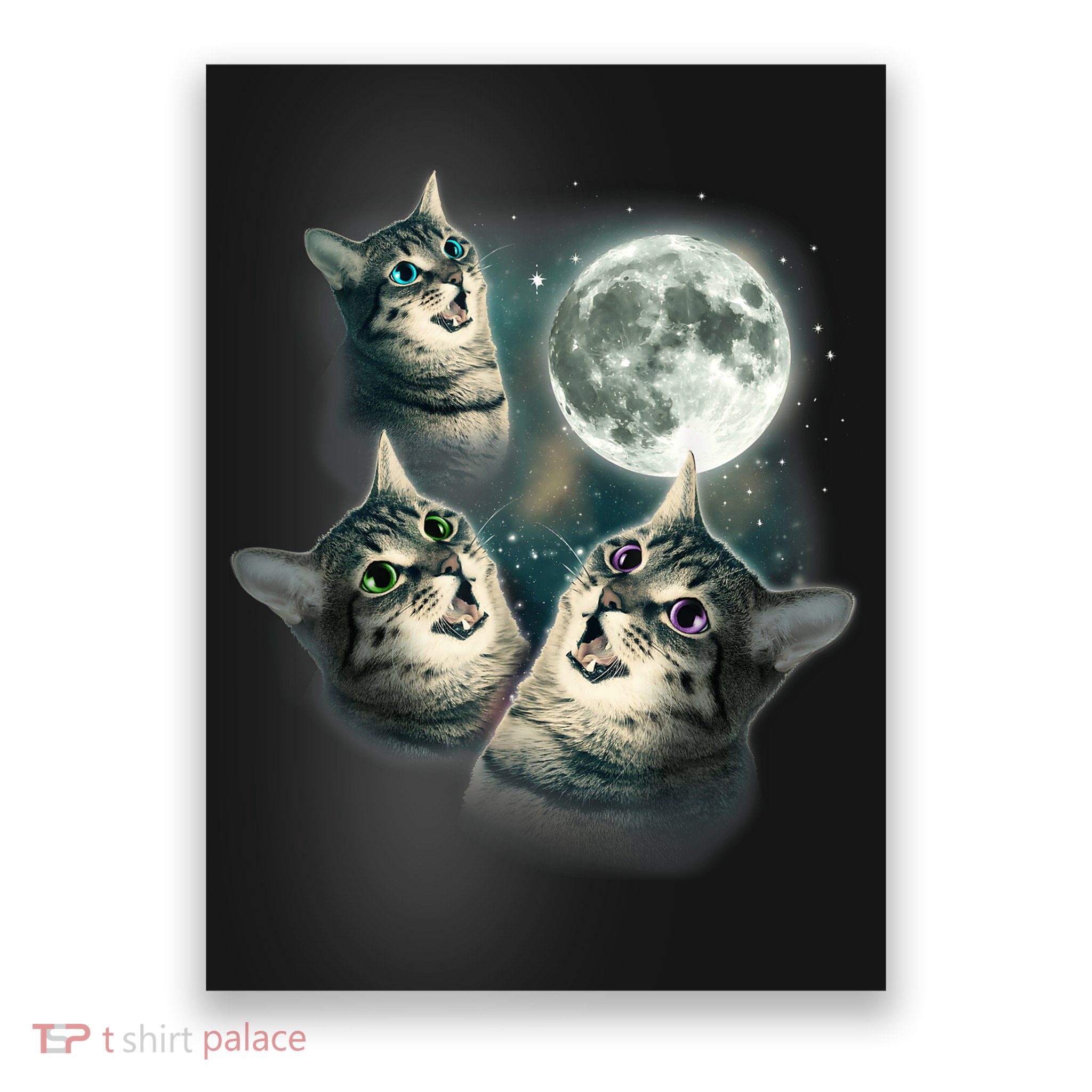 Funny Cat Three Cat Moon 3 Wolfs Cute Kitten Graphic Poster