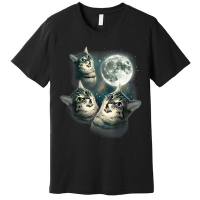 Funny Cat Three Cat Moon 3 Wolfs Cute Kitten Graphic Premium T-Shirt