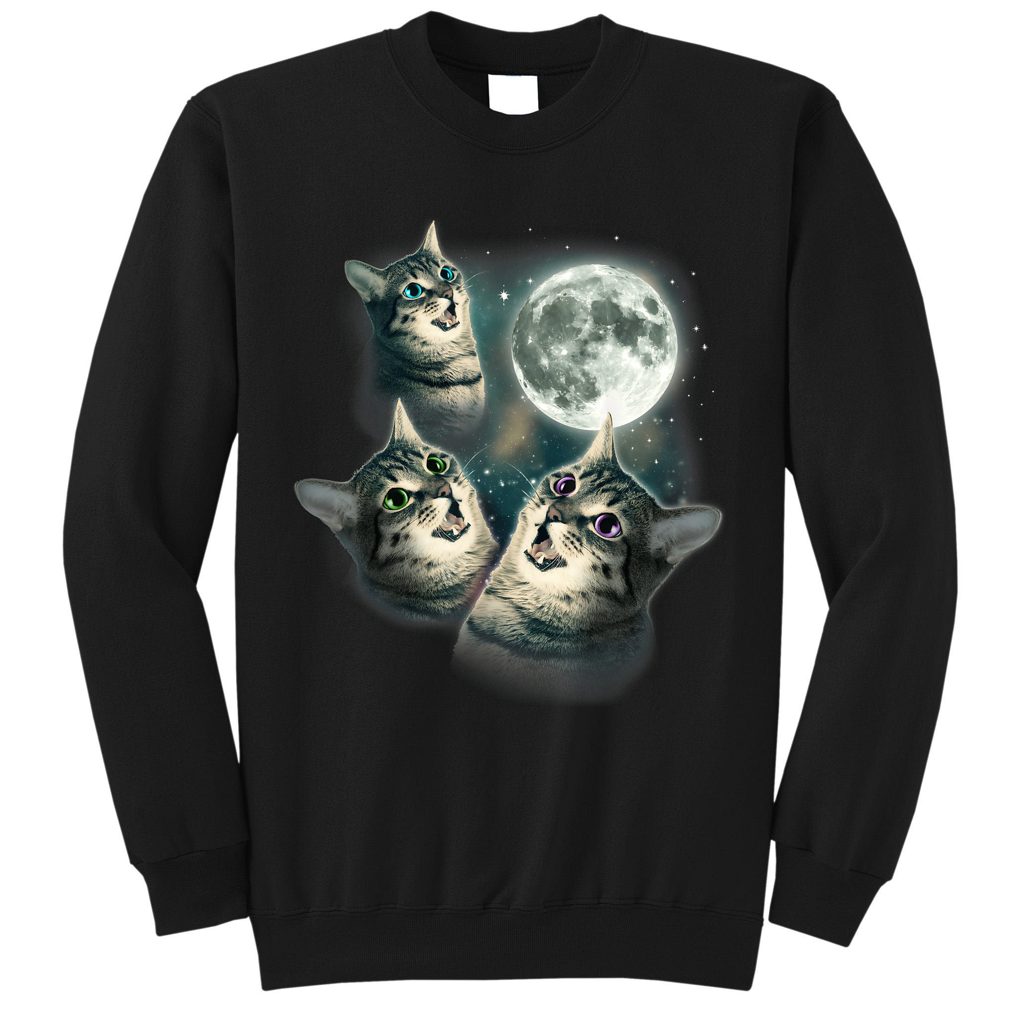 Funny Cat Three Cat Moon 3 Wolfs Cute Kitten Graphic Tall Sweatshirt