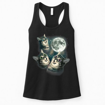 Funny Cat Three Cat Moon 3 Wolfs Cute Kitten Graphic Womens Tank Top