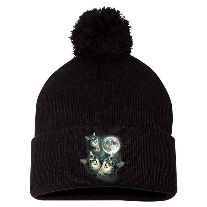 Funny Cat Three Cat Moon 3 Wolfs Cute Kitten Graphic Pom Pom 12in Knit Beanie