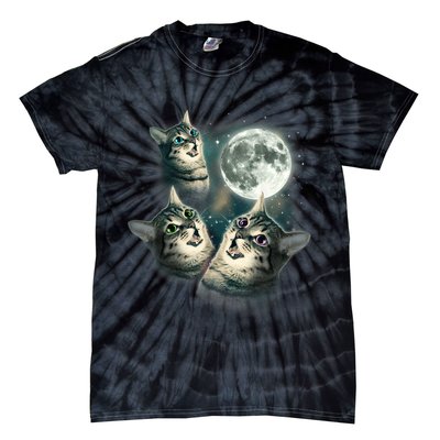 Funny Cat Three Cat Moon 3 Wolfs Cute Kitten Graphic Tie-Dye T-Shirt