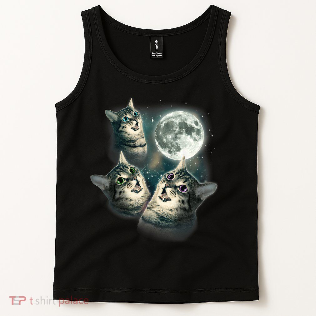 Funny Cat Three Cat Moon 3 Wolfs Cute Kitten Graphic Tank Top