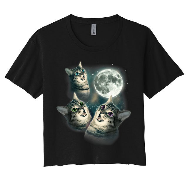 Funny Cat Three Cat Moon 3 Wolfs Cute Kitten Graphic Crop Top