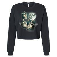 Funny Cat Three Cat Moon 3 Wolfs Cute Kitten Graphic Cropped Pullover Crew