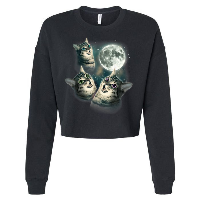 Funny Cat Three Cat Moon 3 Wolfs Cute Kitten Graphic Cropped Pullover Crew