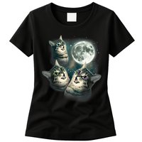 Funny Cat Three Cat Moon 3 Wolfs Cute Kitten Graphic Womens T-Shirt