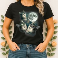 Funny Cat Three Cat Moon 3 Wolfs Cute Kitten Graphic Womens T-Shirt