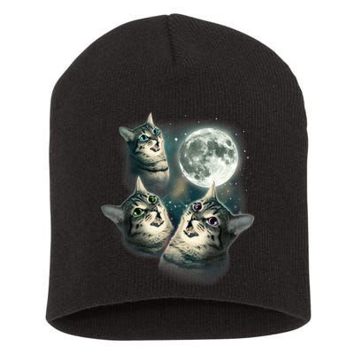 Funny Cat Three Cat Moon 3 Wolfs Cute Kitten Graphic Short Acrylic Beanie