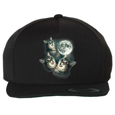 Funny Cat Three Cat Moon 3 Wolfs Cute Kitten Graphic Wool Snapback Cap