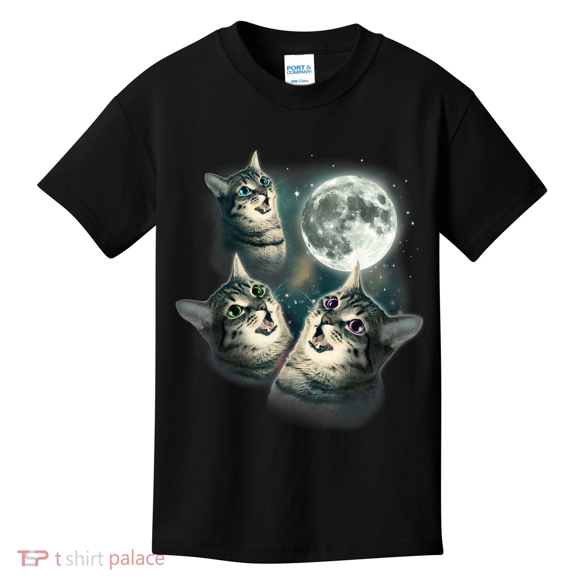 Funny Cat Three Cat Moon 3 Wolfs Cute Kitten Graphic Kids T-Shirt