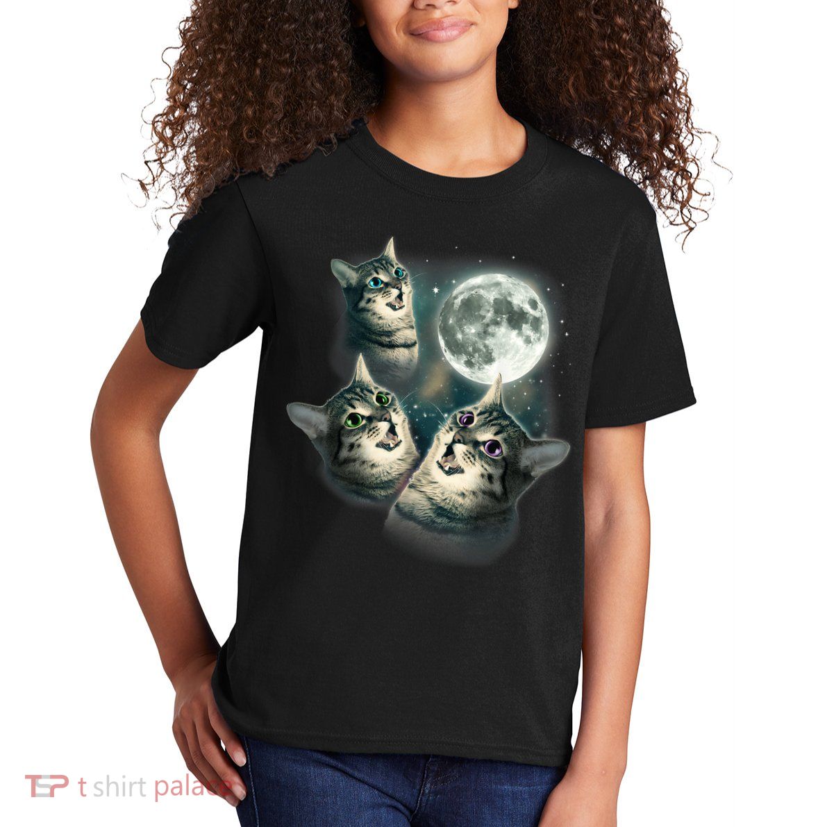 Funny Cat Three Cat Moon 3 Wolfs Cute Kitten Graphic Kids T-Shirt