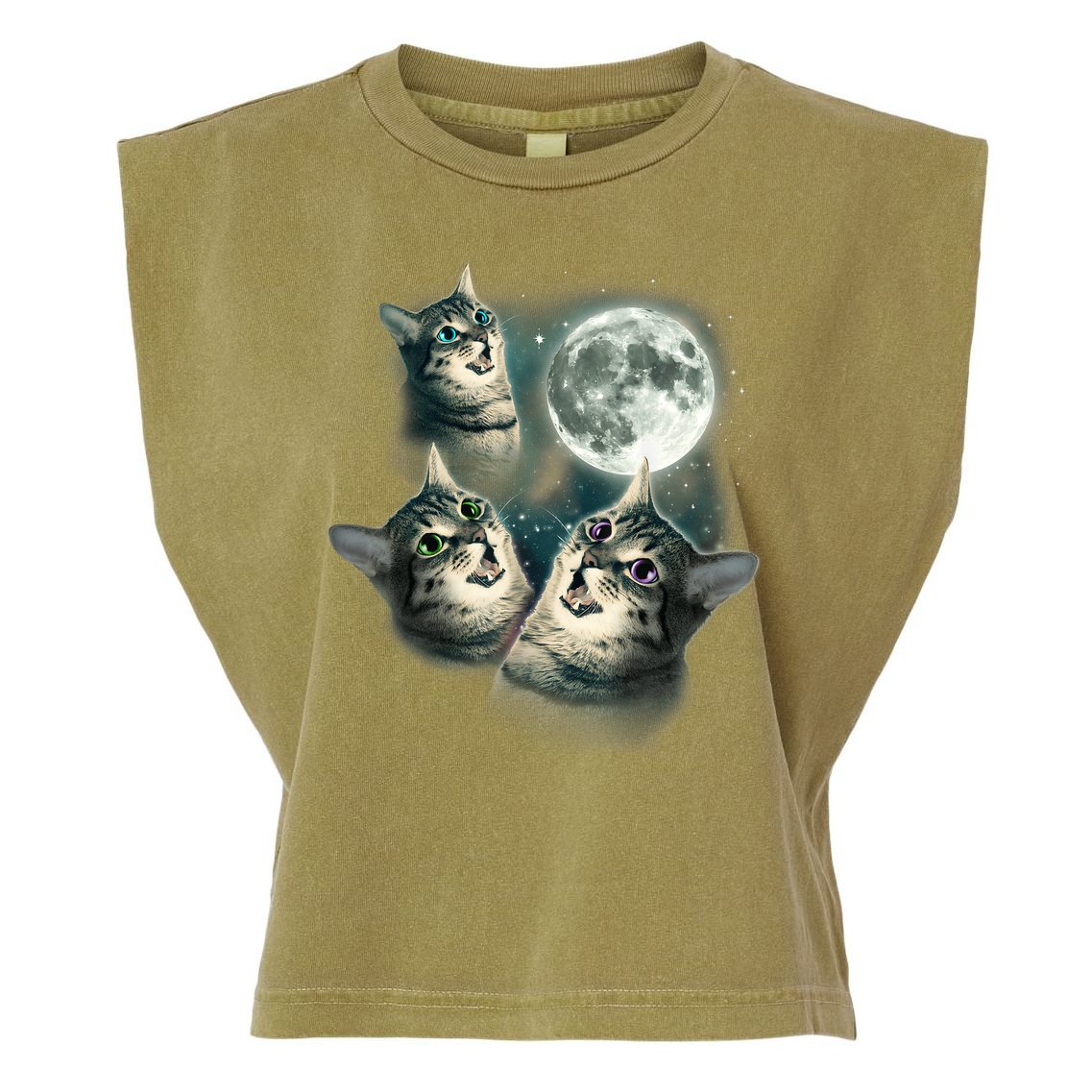 Funny Cat Three Cat Moon 3 Wolfs Cute Kitten Graphic Garment-Dyed Women's Muscle Tee