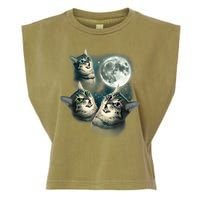 Funny Cat Three Cat Moon 3 Wolfs Cute Kitten Graphic Garment-Dyed Women's Muscle Tee