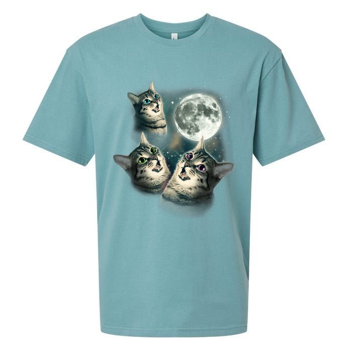 Funny Cat Three Cat Moon 3 Wolfs Cute Kitten Graphic Sueded Cloud Jersey T-Shirt
