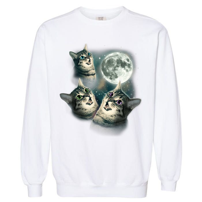 Funny Cat Three Cat Moon 3 Wolfs Cute Kitten Graphic Garment-Dyed Sweatshirt