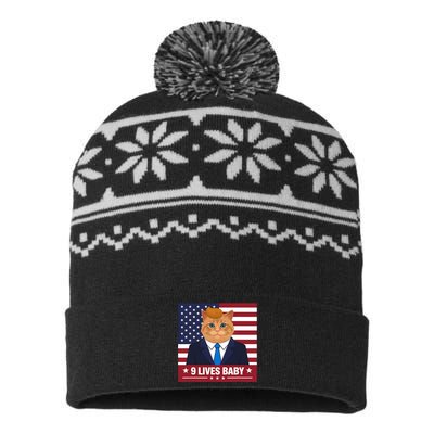 Funny Cat Trump 9 Lives Baby Even My Cat Loves Trump 2024 USA-Made Snowflake Beanie